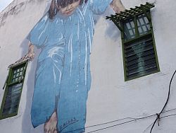 Street art mural on building wall