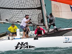 Crew on ‘No Fear’ hauling in during the heavy weather conditions