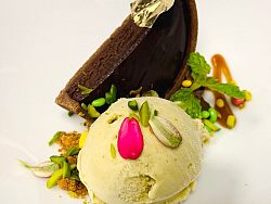 Double Chocolate Tart Pistachio Ice Cream by Chef Jonathan
