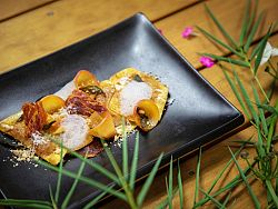 Tre - Starter - pumpkin malfatti, peach, prosciutto, amaretto, burnt butter