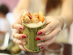 Tasmeam Shabu & Coffee serves items in bamboo dishes giving the meal a very rustic feel