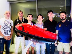 Simon Phillips (second from left), superyacht owner and CEO Seajet International showcasing the state-of-the-art jet watercraft for the first time 
