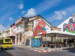 Phuket Old Town’s famous Thalang Road is alive colorful Sino-Portuguese shophouses and unique street art