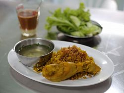 Khao Mok Gai is steamed, herbed chicken with saffron rice. It’s a quick and delicious breakfast for those on the go