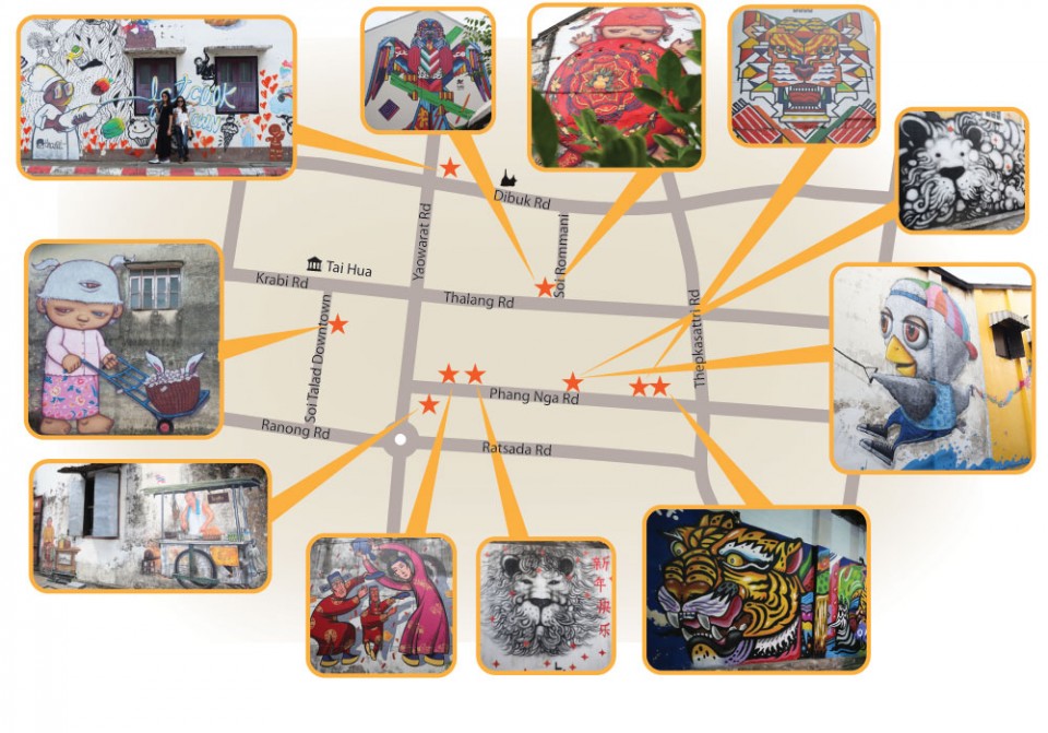 Phuket Street Art: location map to the street art in and around Phuket Old Town.
